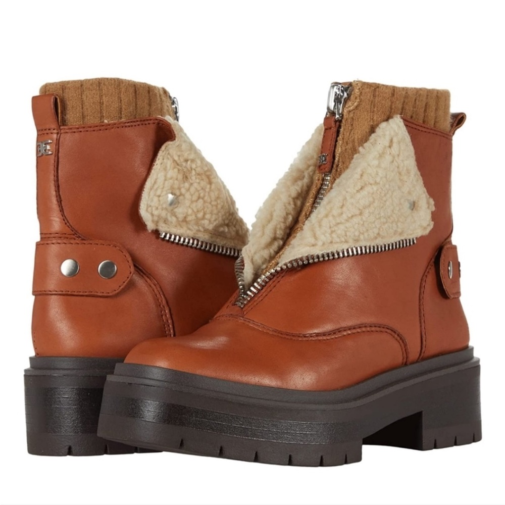Sam Edelman Women's Linds Lug Boots S8 Brown Shearling - Picture 4 of 9